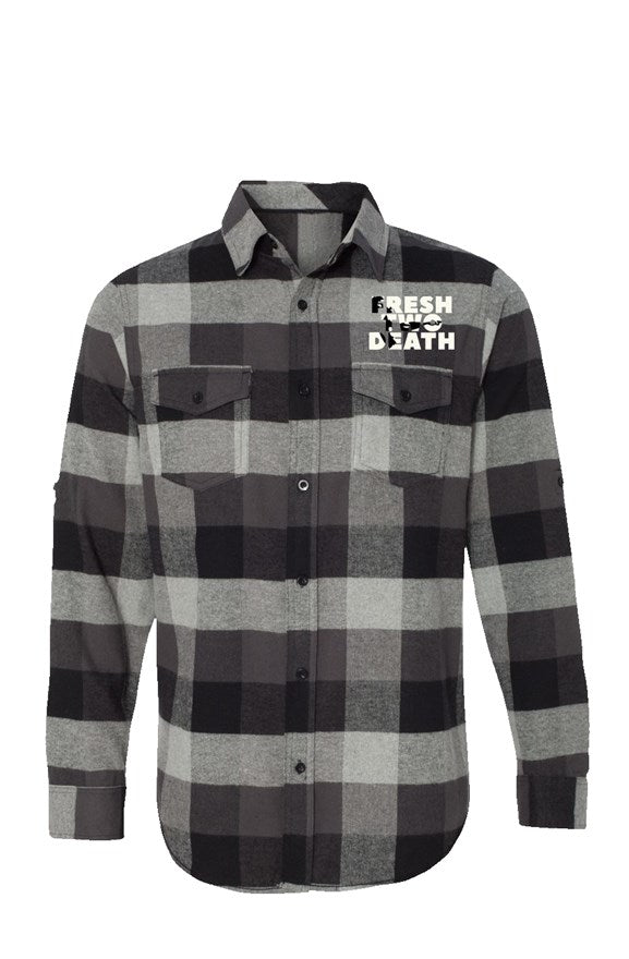 White FreshTwoDeath Long Sleeve Flannel Grey And B